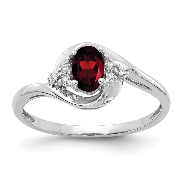 Solid 14k White Gold Simulated Garnet and CZ Ring Goldia Rings