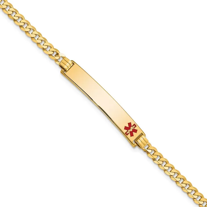 Solid 14K Yellow Gold Medical Red Enamel Flat Curb Link ID Bracelet MDS Bracelets Solid 14K Yellow Gold Medical Red Enamel Flat Curb Link ID Bracelet MDS Bracelets