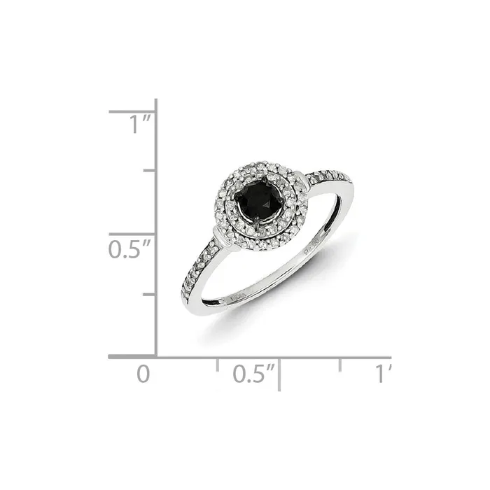 Sterling Silver Black and White Diamond Round Ring Goldia Rings
