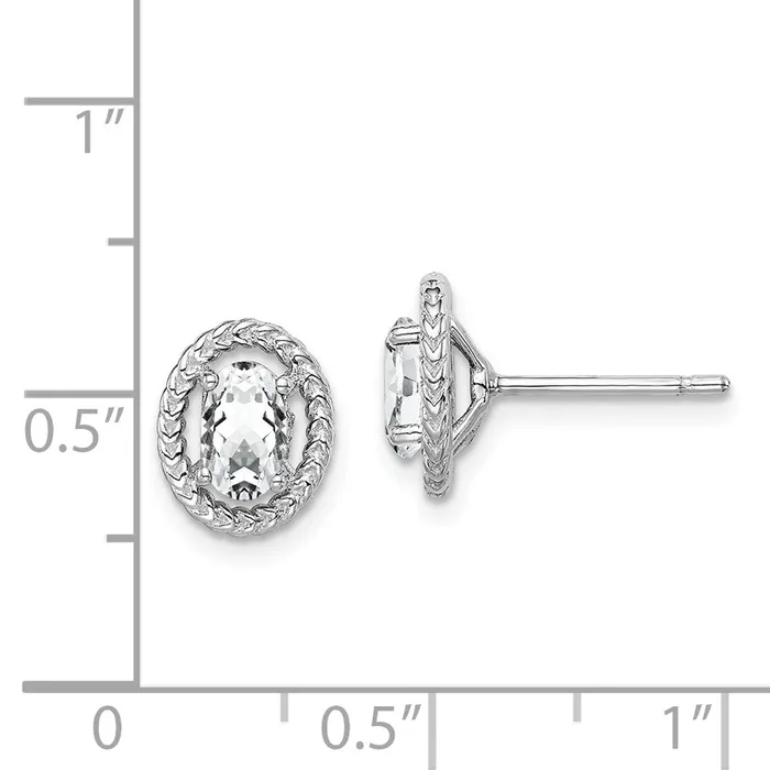 Sterling Silver Rhodplat White Topaz Oval Post Earrings Goldia Earrings