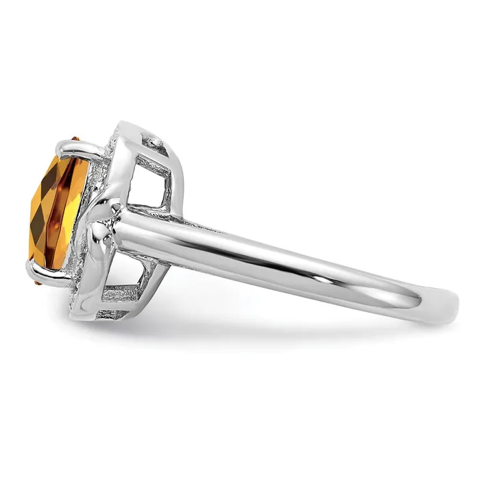 Sterling Silver Rhodium Diamond u0026 CheckerCut Whiskey Quartz Ring Goldia Rings