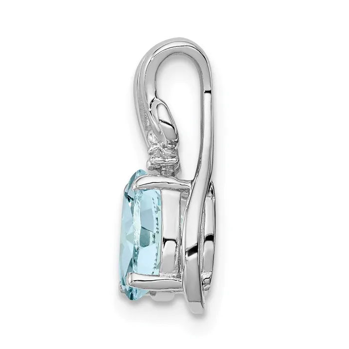 Sterling Silver Rhodium Plated Dia u0026 Aquamarine Oval Pendant Goldia Necklaces