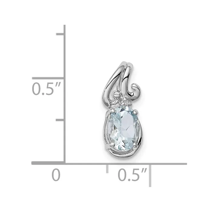 Sterling Silver Rhodium Plated Dia u0026 Aquamarine Oval Pendant Goldia Necklaces