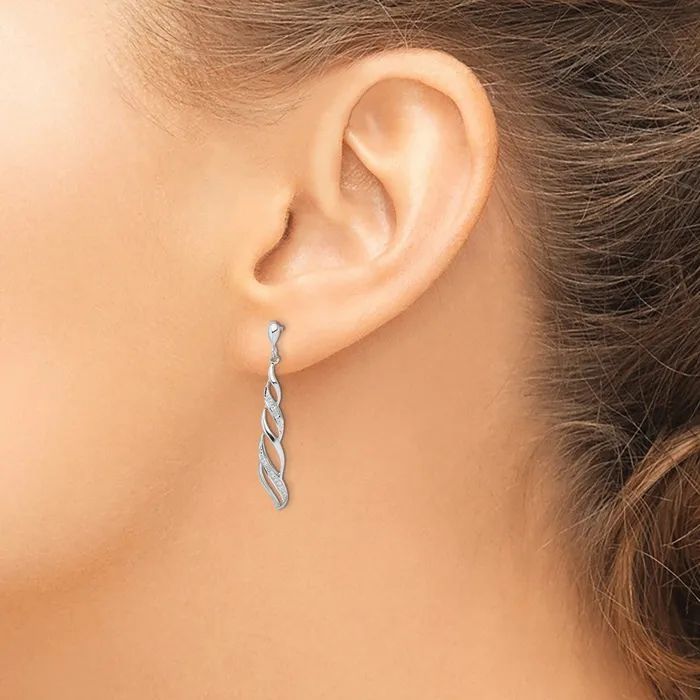 Sterling Silver Rhodium Plated Diamond Swirl Post Dangle Earrings Goldia Earrings
