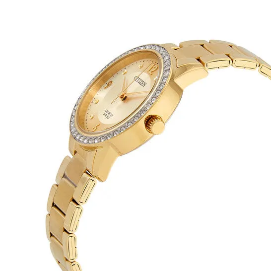 Watches JMS always Original Citizen Quartz Crystal Gold Dial Ladies Watch EL309286P Watches JMS always Original Citizen Quartz Crystal Gold Dial Ladies Watch EL309286P